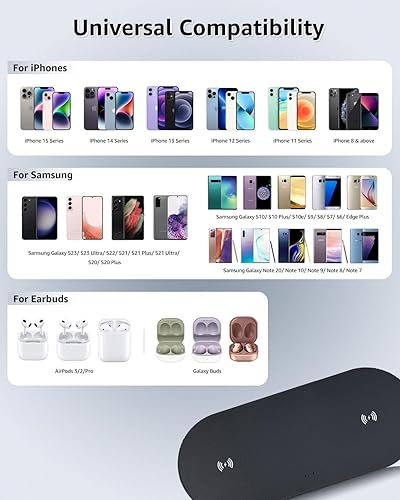 Miniatura 2 de OhM-ega Cargador inalámbrico dual con adaptador, carga rápida de 10 W, certificado Qi para iPhone 15 14 13 12 Pro XR XS 8 Plus Samsung Galaxy S23