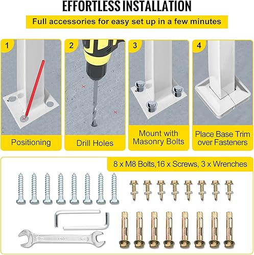 Miniatura 17 de VEVOR Pasamanos de escalera de metal ajustable para escalones al aire libre, 2-3 escalones, arco negro #1, barandillas gruesas para escaleras