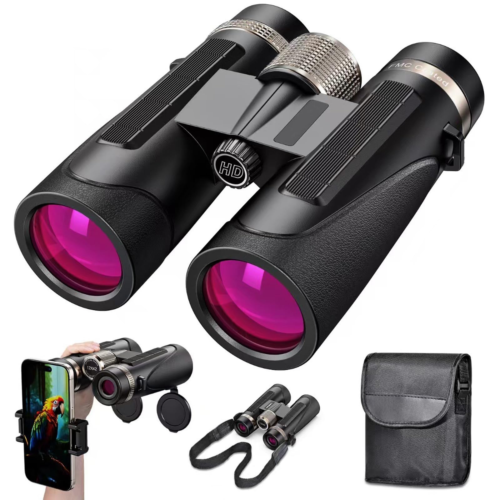 12x42 Binóculos, Binóculos Profissionais para Adultos,Prisma BaK4 e Lentes FMC,Antiniebla e Impermeables, Prismaticos para Observación de Aves, Caza, Senderismo