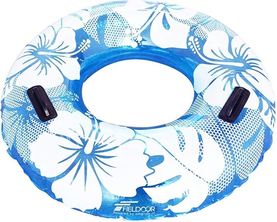 Amazon Fieldoor 便利な持ち手付き ジャンボ 浮き輪 大きい うきわ 直径1cm ブルー ハイビスカス柄 大人用 特大 浮き輪 おもちゃ