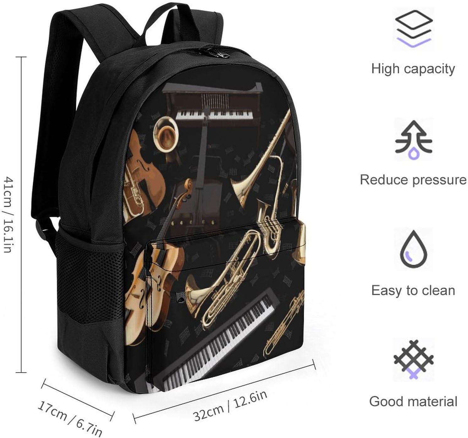 Musical Instruments Backpack Daypack Travel Backpack | Lightweight Casual Laptop Backpack for Women Men Aesthetic Travel Bag for Weekender Business Hiking Outdoor