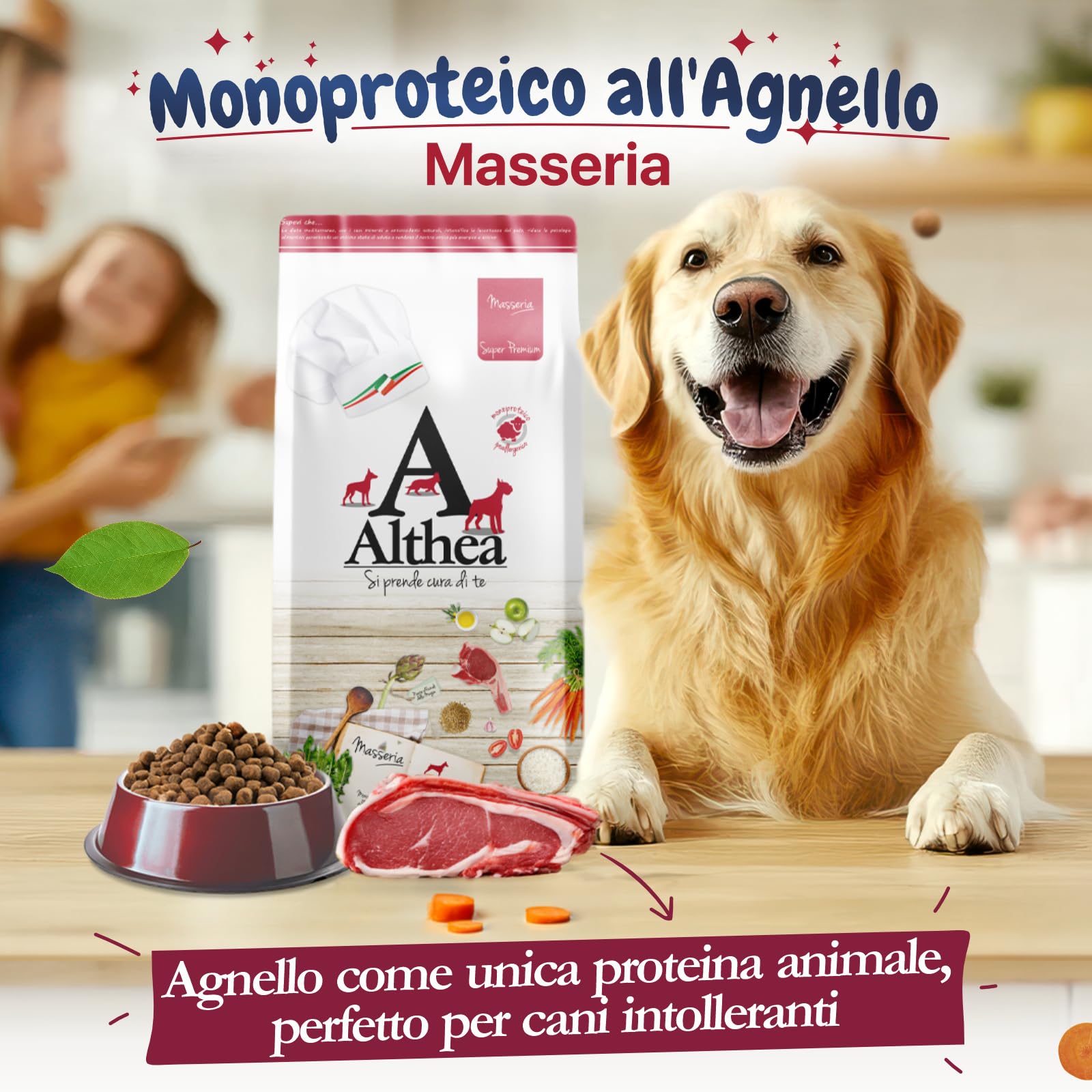 Althea Monoproteico all'agnello - Cibo per Cani Adulti di Taglia Media/Grande - 14 kg