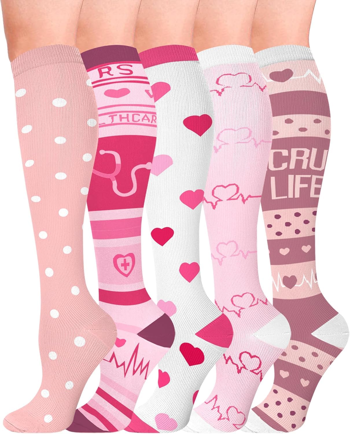 HIPOWER 5Paar Kompressionsstrümpfe Damen Herren Sport Stützkniestrümpfe | Bunte Stützstrümpfe, Reisestrümpfe Compression Sock Für Flug Radsport Reisen Sport Alltag