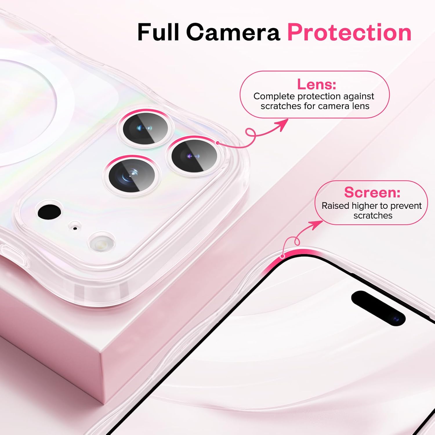 GVIEWIN Magnetic for iPhone 17 Pro Case, [Full Camera Protection] [Compatible with MagSafe] Curly Wavy Frame Gradient Sparkly Glitter Women Girls Phone Cover for 17 Pro 6.3", Iridescent - Image 6