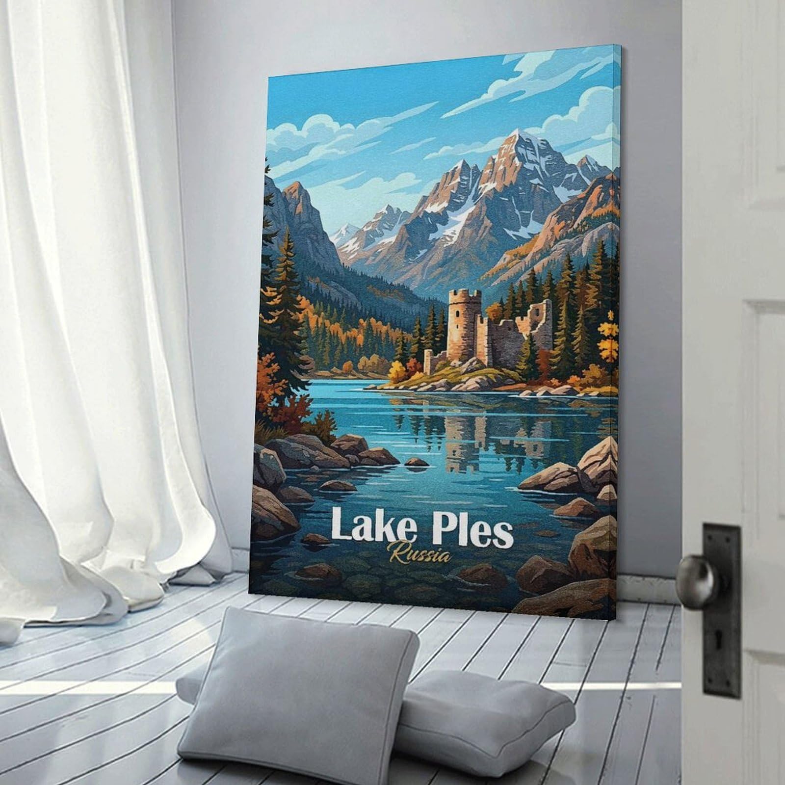 Junmoney Frame-Style-22 Canvas Art Print Lake Ples Russia Landscape, 20X30inch(50X75cm), For Contemporary Homes, Apartments Or Offices, Decorative Canvas Decor For Home Updates