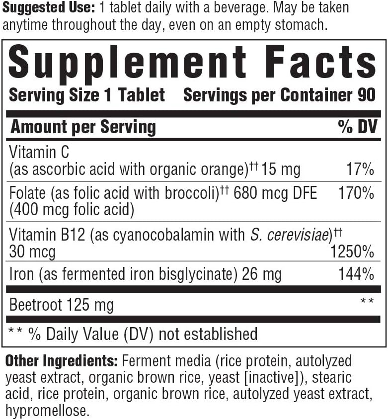 Buy Megafood Blood Builder Iron Supplement For Energy Support With Vitamin B12 And Folic Acid No Nausea Or Constipation 90 Tablets Online In Turkey B000f4zrcc