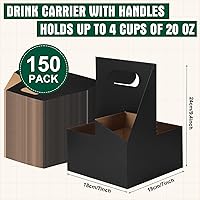 Vista 2 de Kisston Paquete de 150 portadores de bebidas con asa, 4 tazas de cartón de estraza para vasos, desechable, para bebidas calientes o frías, servicios