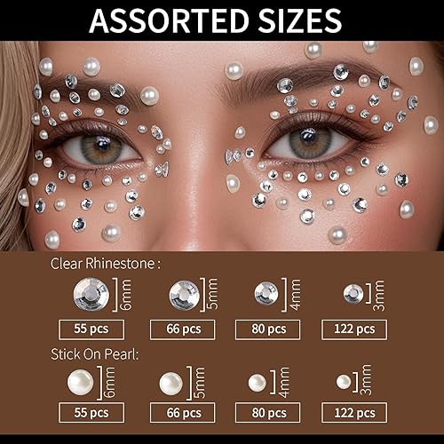 Miniatura 6 de Teenitor Gemas de maquillaje con diamantes de imitación autoadhesivas para rostro y cuerpo, joyas para festivales y conciertos, gemas para el