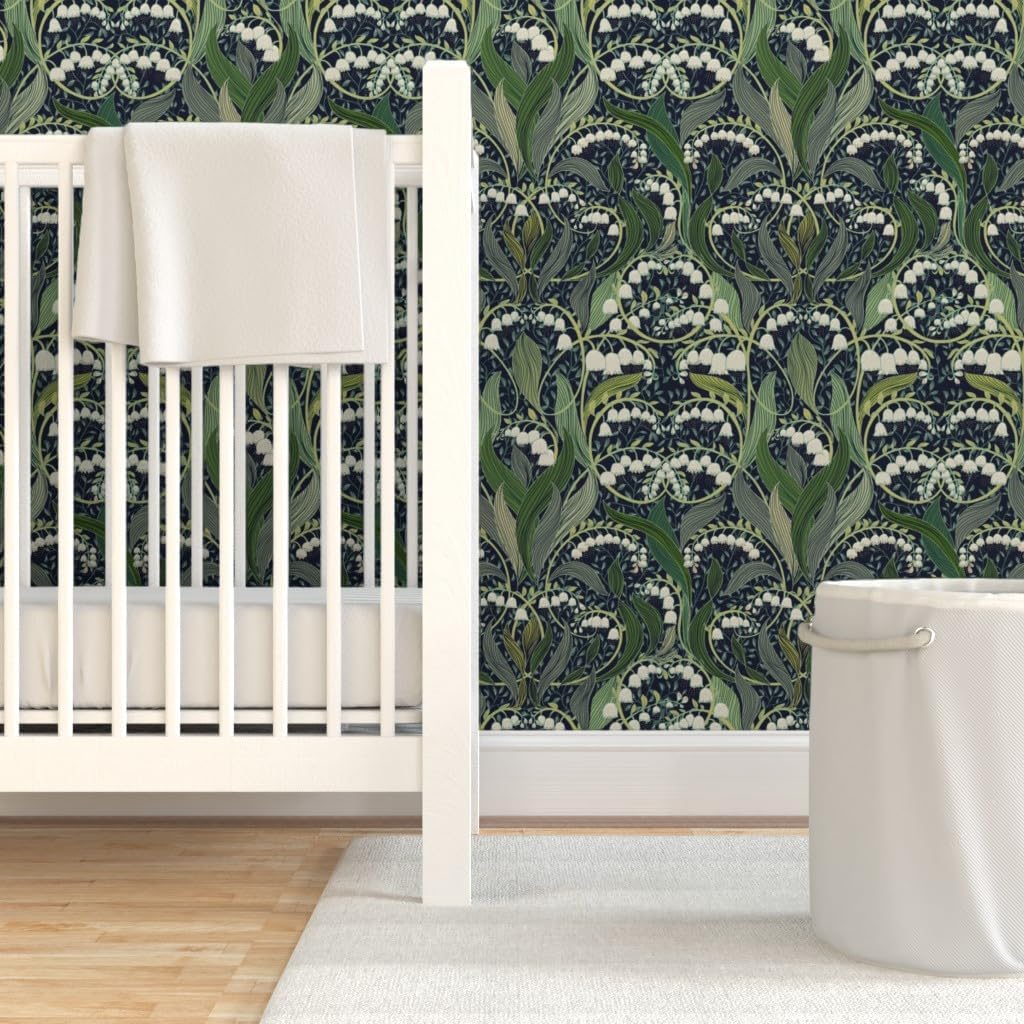 Spoonflower Removable Wallpaper Swatch - Vintage Flowers Floral Victorian Sage Green Art Nouveau Botanical William Morris Lily of The Valley Custom Pre-Pasted Wallpaper