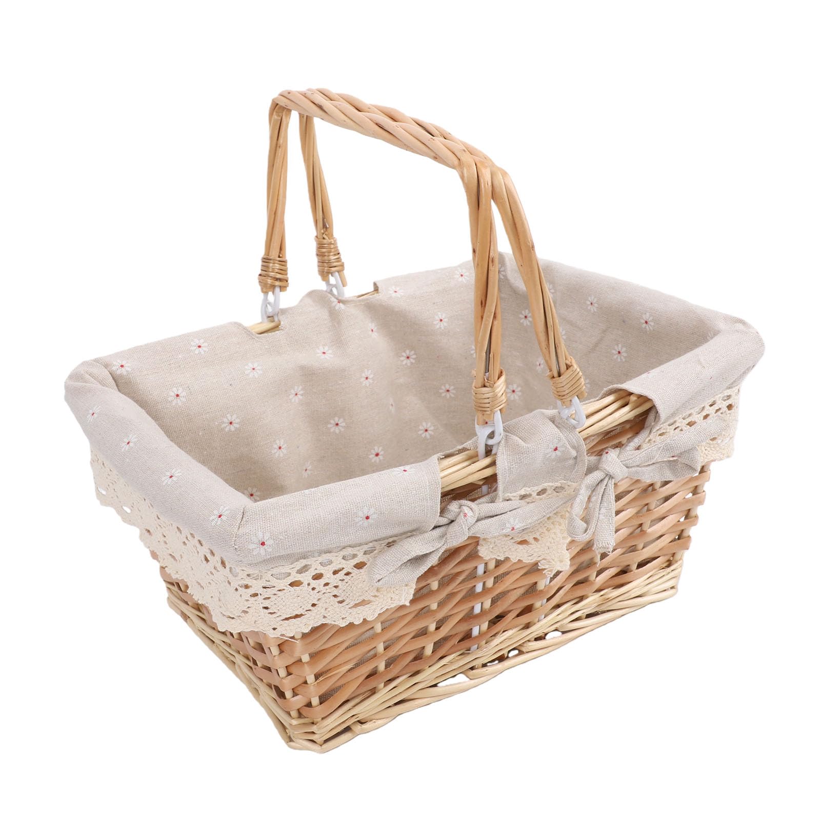 Panier de pique-nique en osier rectangulaire avec doublure marguerite amovible et poignée