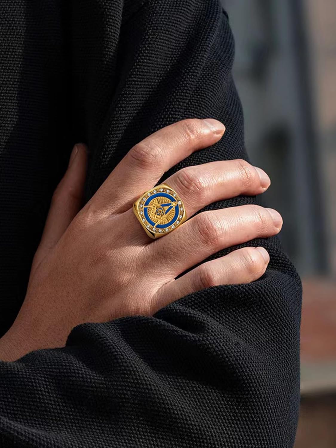 Masonic Signet Rings for Men, 316L Stainless Steel/18K Real Gold/Black Metal Freemason Jewelry, Punk Biker Mason Ring, Size 7-12
