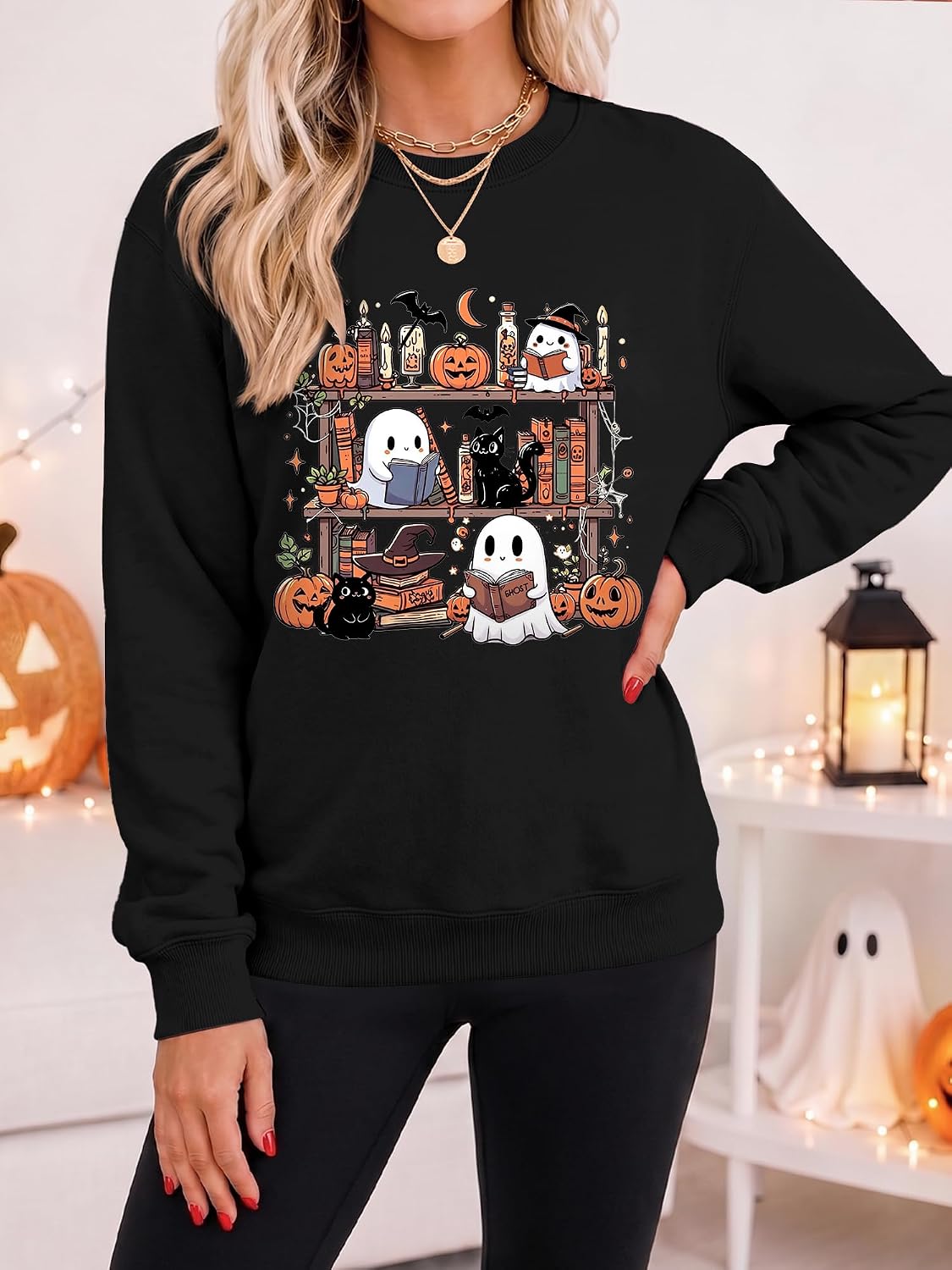 Halloween Sweatshirts for Women Black Cat Sitting on Pumpkin Fall Pullover Top Pumpkin Face Long Sleeve Sweatshirts