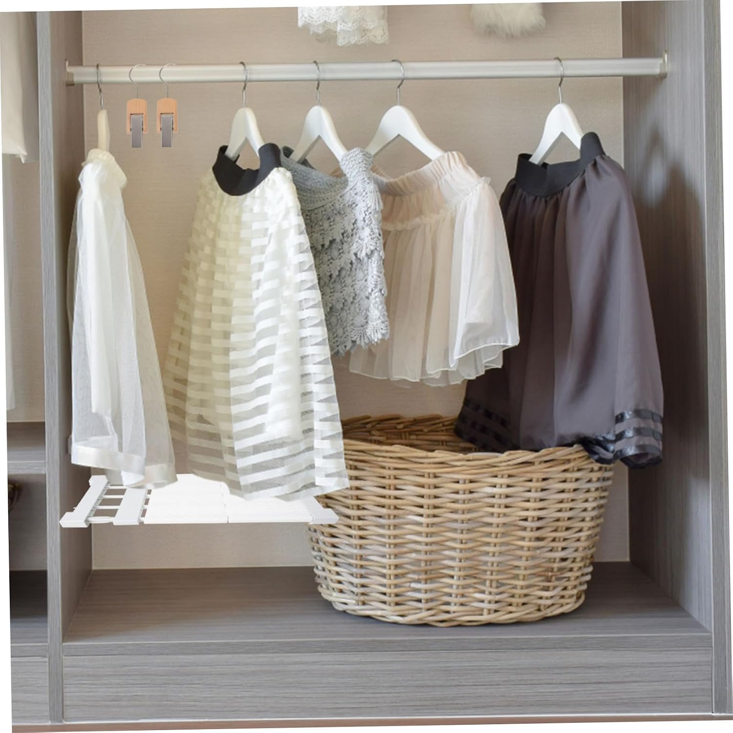 ABS PP Expandable Closet Tension Shelf, Carbon Steel White