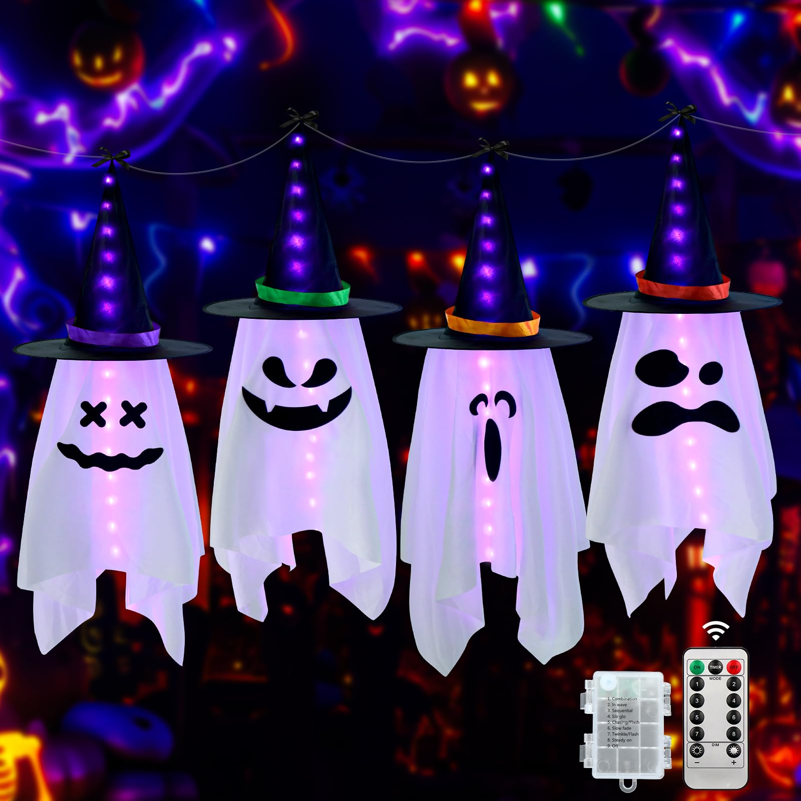 Halloween Geist Deko 1M Groß - Schaukelnder Geist Mit LED Für Vorgarten