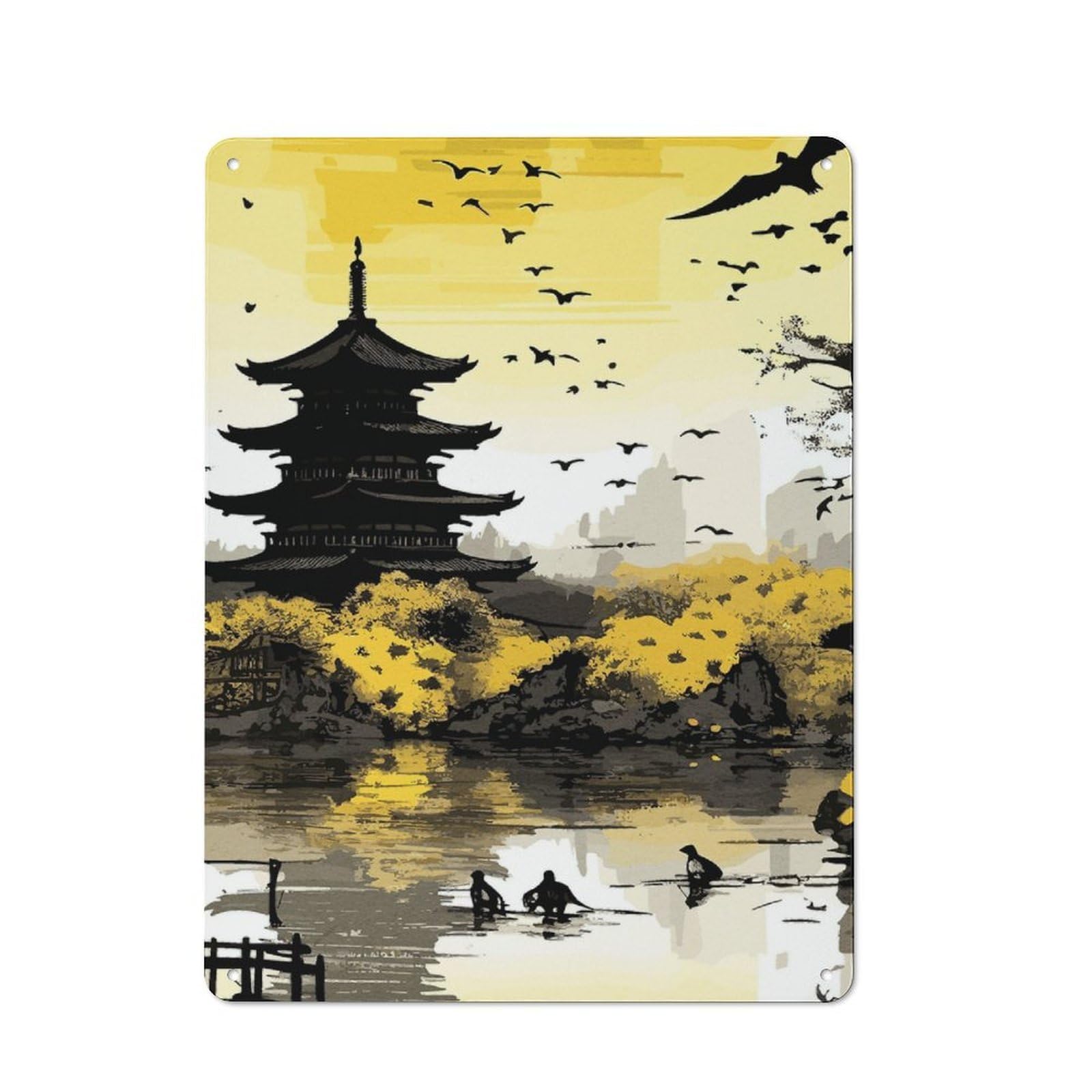 Metal Wall Sign 40x30cm Featuring Japanese Landscape for Bar Or Restaurant, for Themed Interiors in Bars And Restaurants
