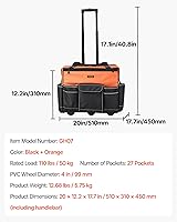 Vista 7 de VEVOR 20" Rolling Tool Bag, 110 lbs Load Capacity, 27 Pockets Heavy Duty Roller Tool Bag on Wheels, Adjustable Telescoping Handle & Stable Base