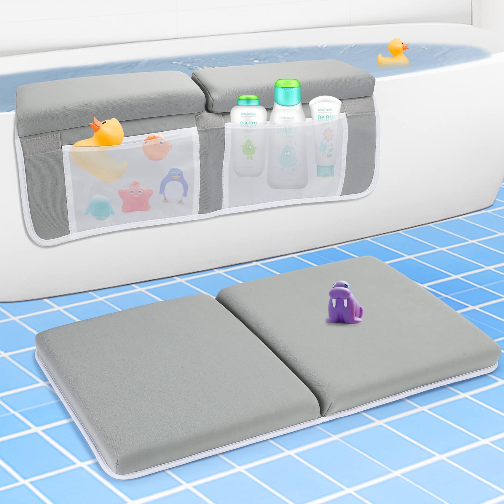 Baby Bath Kneeler and Elbow Rest Pad Set, Bathtub Kneeling