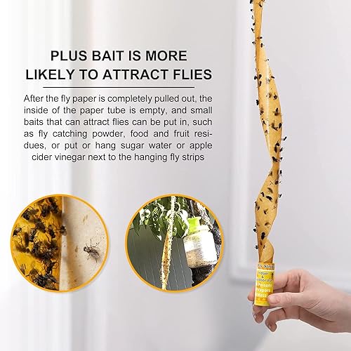 Miniatura 6 de Trampa de tiras para moscas para colgar en interiores, paquete de 40 trampas de papel para moscas al aire libre, rollos de cinta de papel para