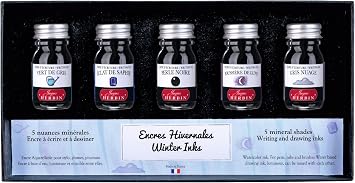 Herbin hb18504 Herbin Traditional Winter Mini Ink Coffret 0.3 fl oz 10 ml, Pack of 5 Greish Green, Sapphire Blue, Black, Moon Shadow, Greenage, Herbin