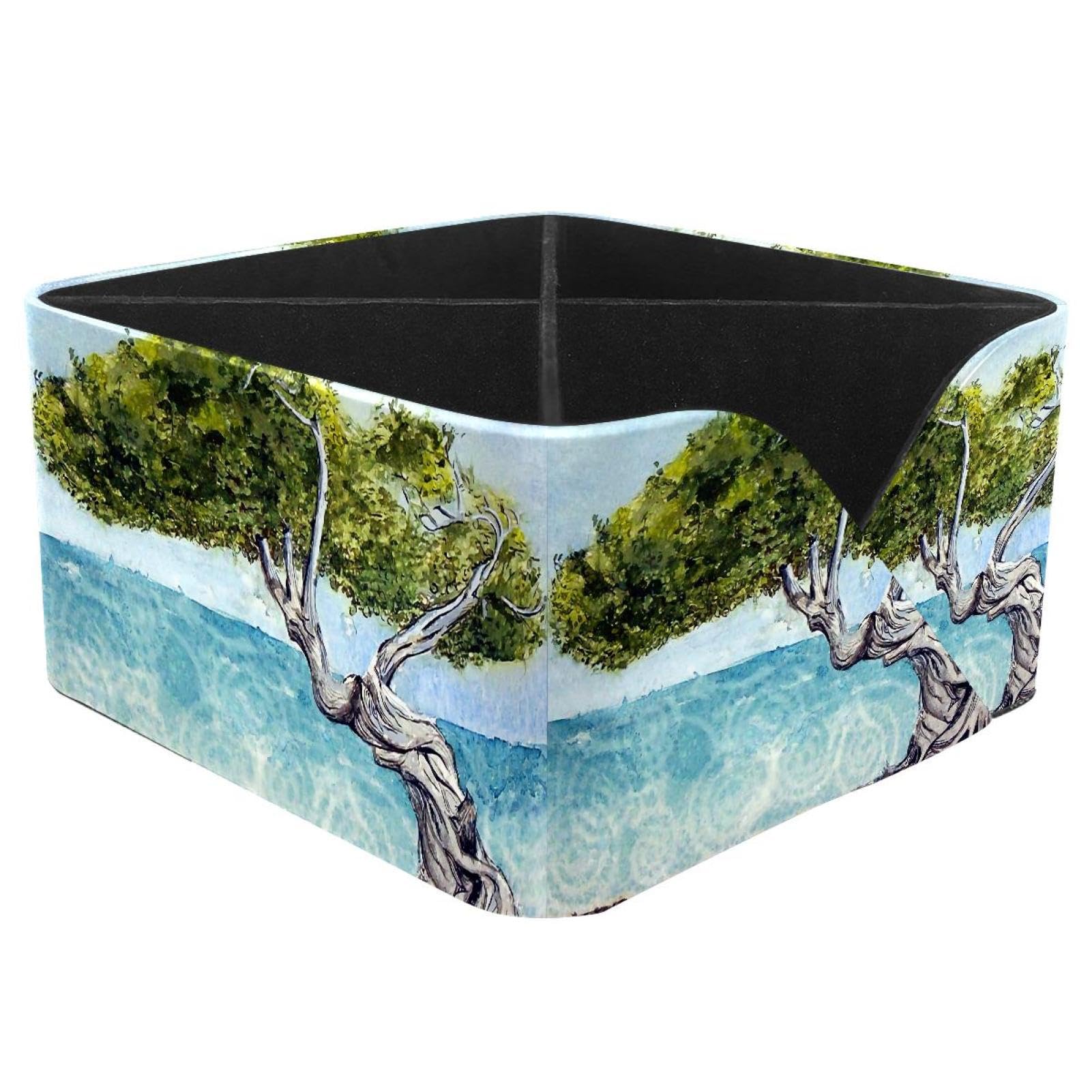 KengjuTesu Seaside Divi Tree Desktop Organizer Pen Holder, Rectangular Pencil Cup for Office, Study and Makeup Stations