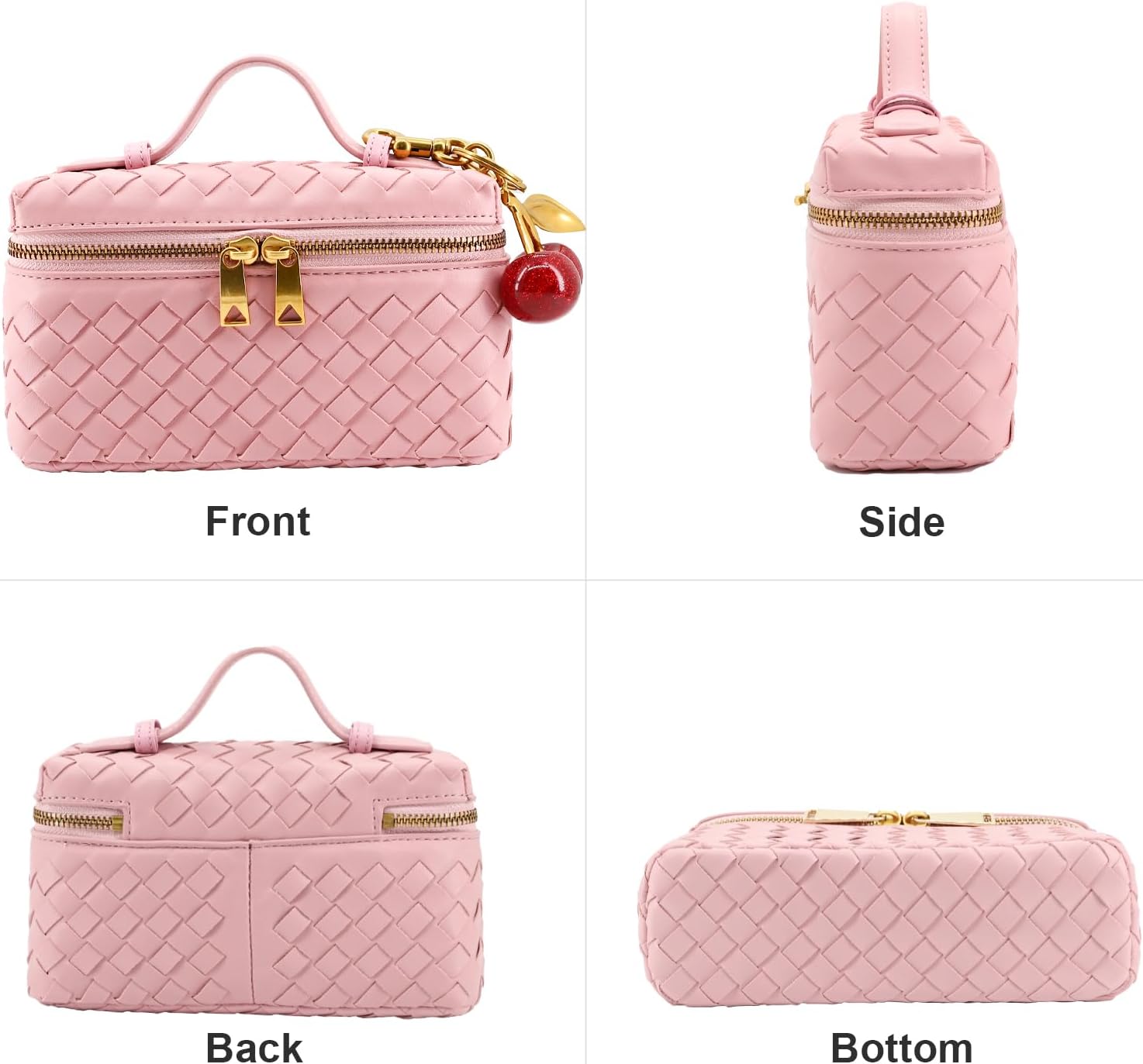 Woven Crossbody Bags for Women Trendy Clutch Purse Bag Small Top Handle Leather Handbag with Cherry Charm - Image 3