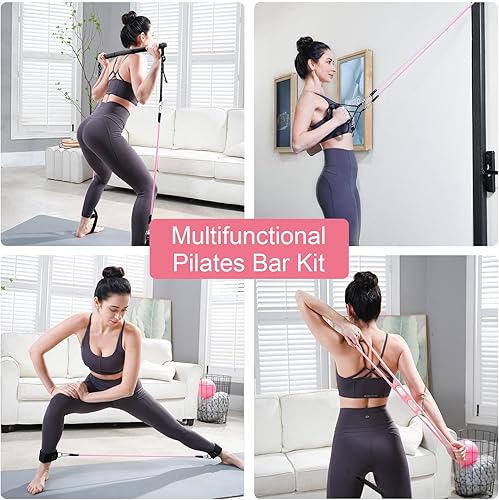 Miniatura 5 de Kit de barra de pilates con bandas de resistencia, barra de pilates multifuncional con 3 bandas de resistencia para ejercicio, equipo de pilates