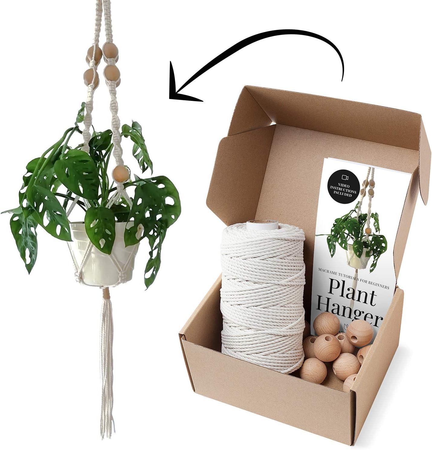 Macrame Kits for Adults Beginners, Best for Macrame Plant Hanger, Macrame Wall Hanging Kit, Macrame DIY Kit. Inc. 3ply 100% Cotton Rope, 1,1" (30mm) Beads and Easy-to-Follow DIY Beginner’s Guide