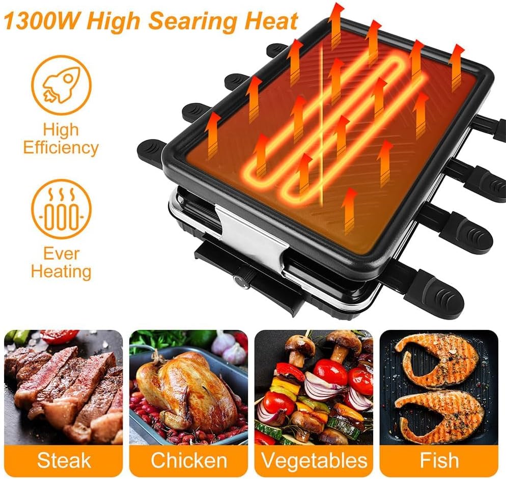 1300W Electric Smokeless Grill for Indoor BBQ Barbecue,Large Capacity Household Table Grill-Great for Home Camping Outdoor Party