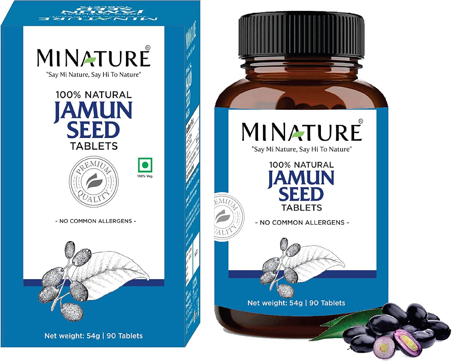 Jamun Seed Tablets by mi Nature | 90 Tablets, 1000 mg | 45 Days Supply | Jamun Tablets | Vegan
