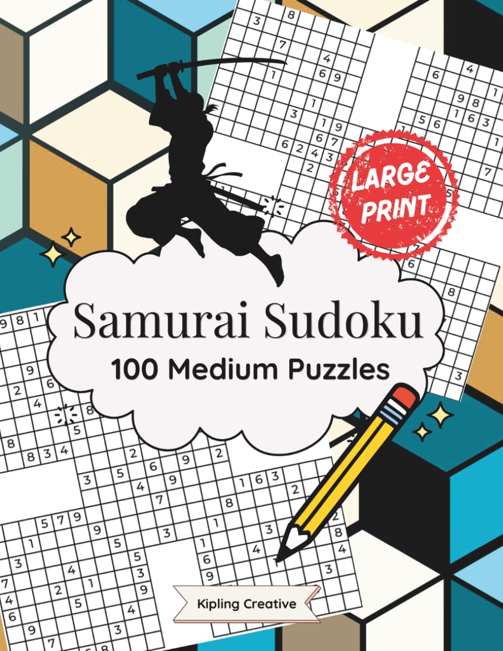Large Print Samurai Sudoku: 100 Medium Puzzles (Large Print Brain Training for Adults)