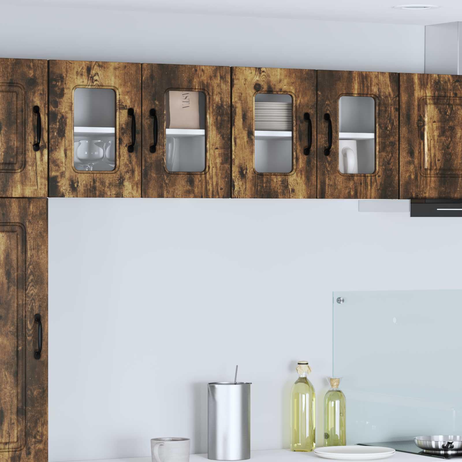 Kalmar Küchenschrank, Geräucherte Eiche Holzwerkstoff, 60x31x40 cm, Moderner Küchen-Wandschrank mit Stauraum für Kochutensilien, Einfache Montage