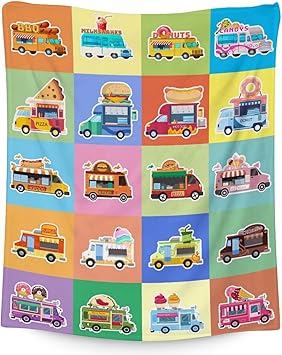 Food Truck Blanket Gifts - 50x60 Inches Funny Throw Blanket for Boys & Kids - Colorful Soft Fuzzy Car Blankets for Bed, Couch & Living Room
