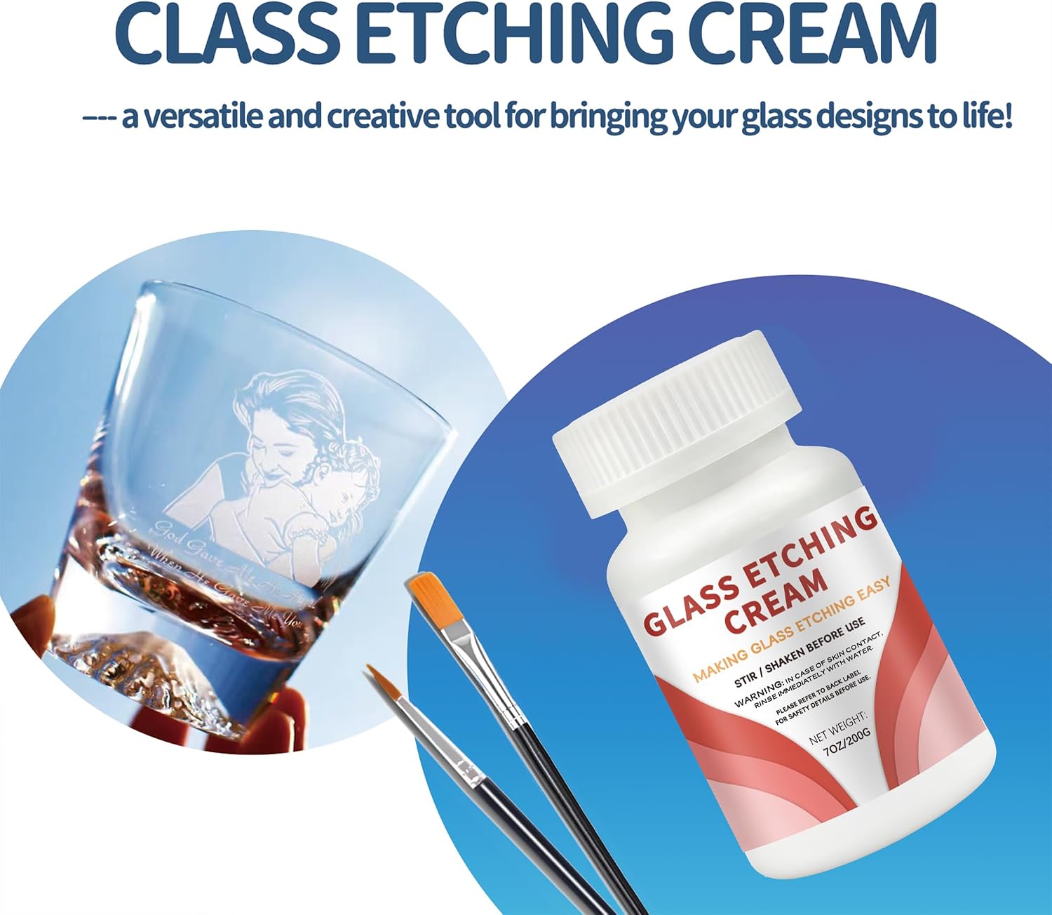 7oz Glass Etch Starter Cream Kit, Mirrors, Ceramics, Porcelain, Marble, and Slate - for Makers, Creators, Crafters, DIY'ers of All Ages & Experience Levels. Smooth Formula and Fast Acting