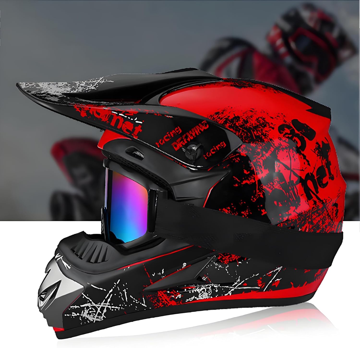 Youth Dirt Bike Helmets Fashion Kids Children Motocross, Motorcycle, BMX, ATV, Off-Road, Four Wheeler, Moutain Bike Full Face Helmets Dot Approved (Goggles Gloves Faceshield)