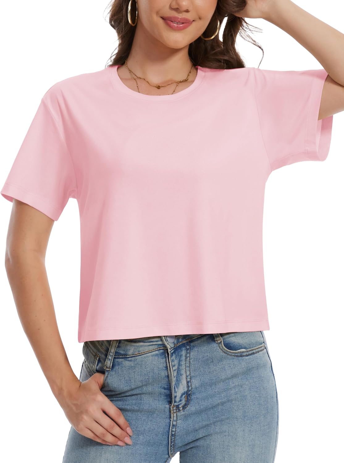 MAGCOMSEN Womens Crop Tops Basic Summer Cropped T-Shirts Loose Fit Cotton Short Sleeve UPF 50+ Boxy Tee Shirts - Image 2