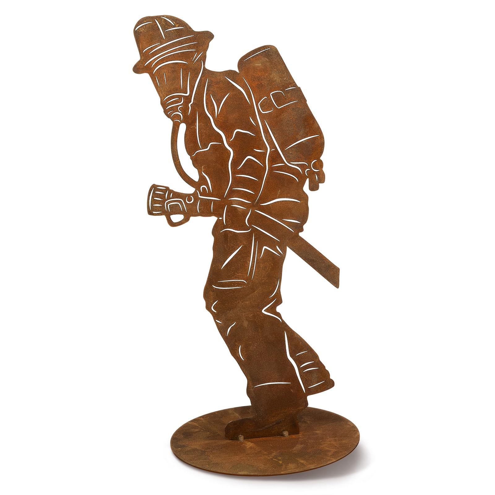 Rostikal Fireman Figurine Rust – 40 cm – Handmade Patina Fire Brigade Decoration Made of Metal – Weatherproof Garden Decoration for Garden, Balcony, Living Room – Gift Idea for Fire Brigade Fans