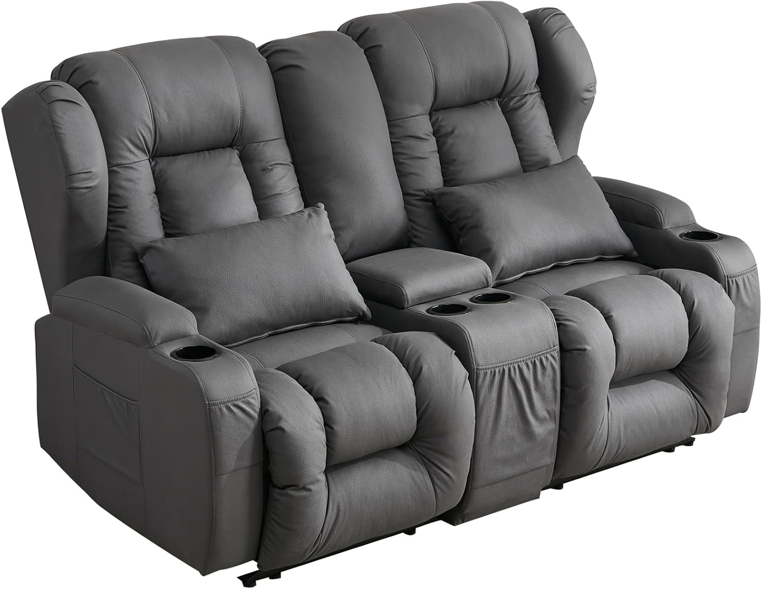 RV Loveseat Recliner Sofa with Console, Manual Wall Hugger Reclining Couch, RV Theater Seating with Cup Holders & Hidden Storage for Camper Furniture, Living Room (Black, 65")
