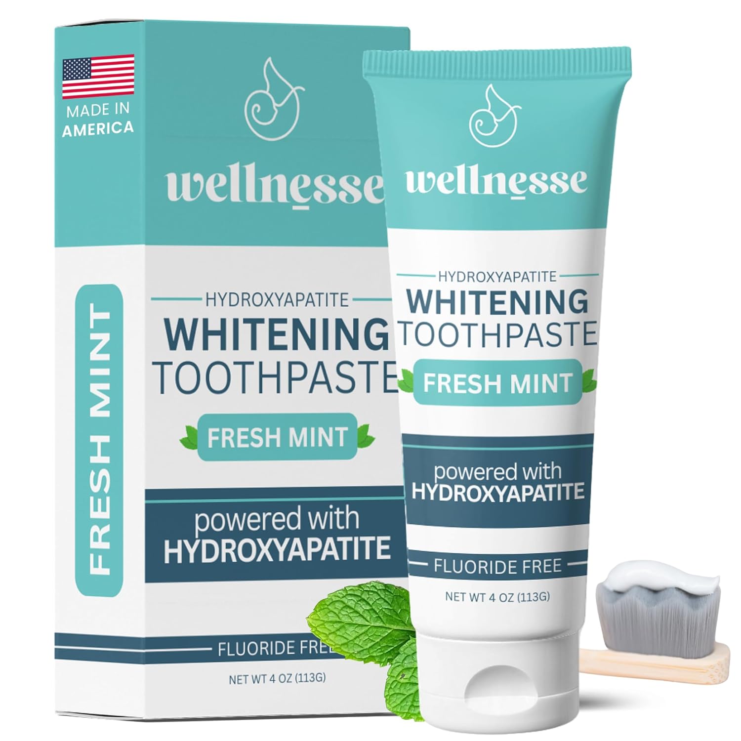 Wellnesse Whitening Hydroxyapatite Toothpaste with Xylitol Natural Fluoride-Free Teeth Whitening Toothpaste for Adults Strengthens Enamel Supports Gum Health