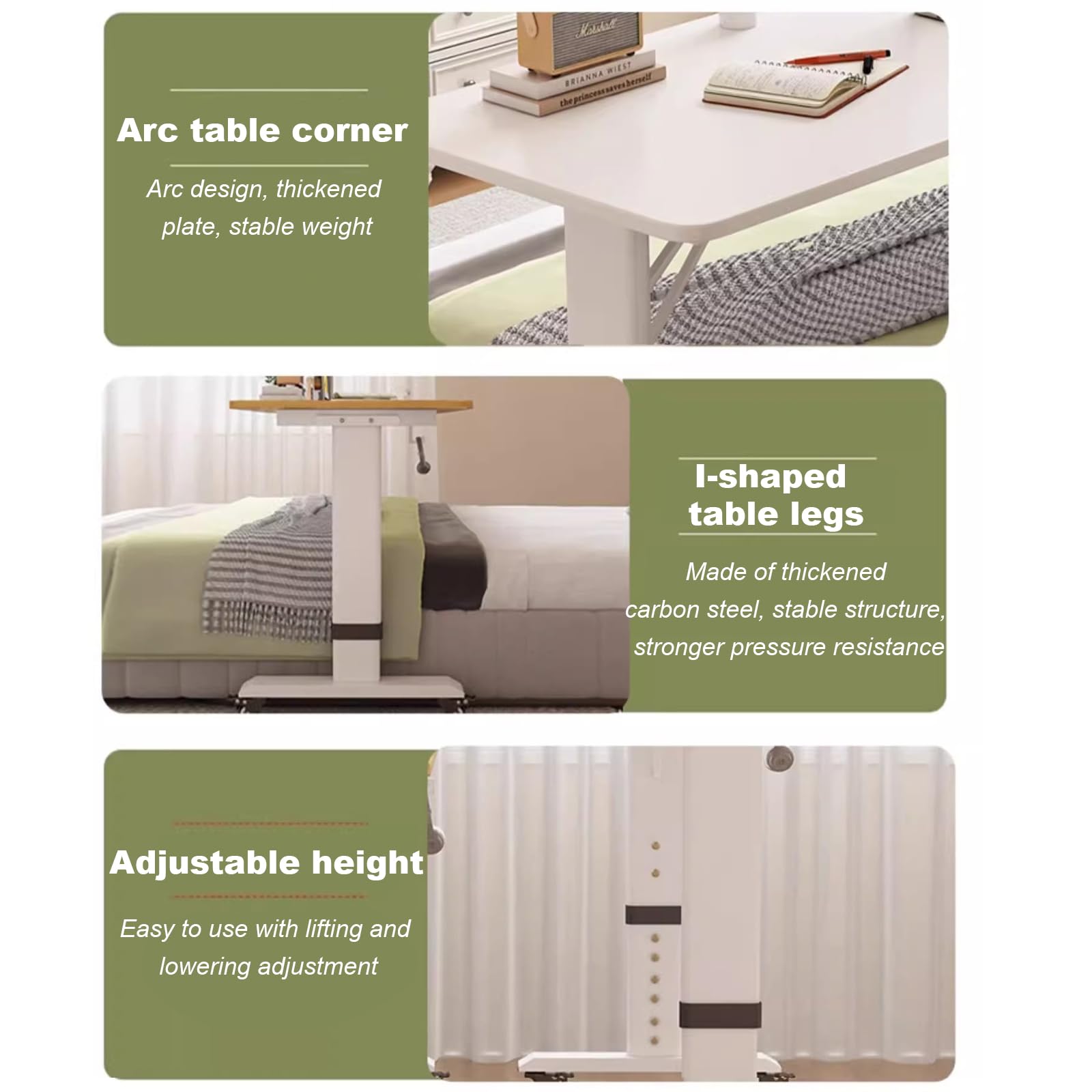 Tavolo Regolabile Per Letto Con Ruote - Scrivanía Mobile, Altezza Ajustable 55-87 Cm - Foto 5