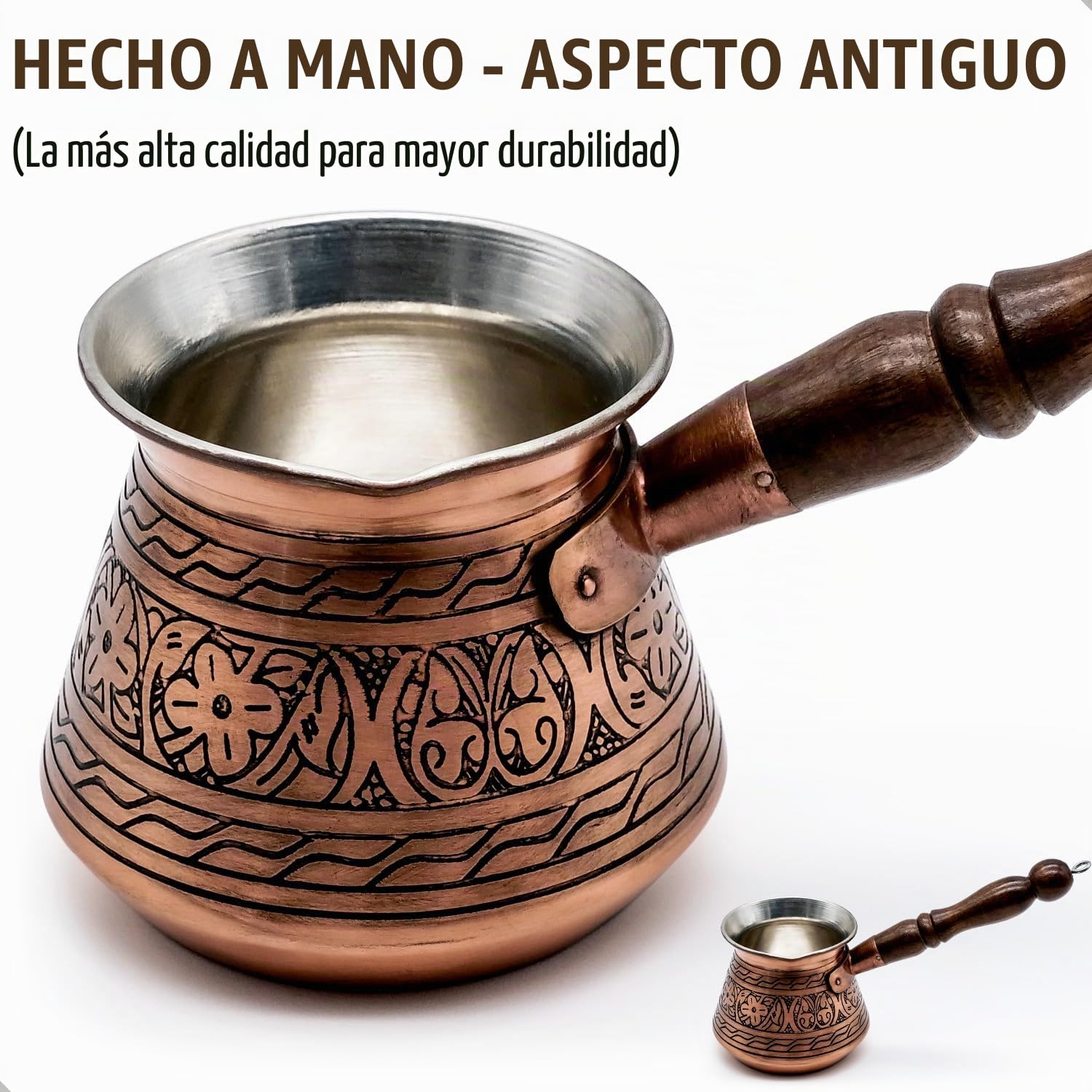 Jarra moca hecha a mano de 450 ml de cobre de 2 mm de grosor grabada - Cafetera turca - Cezve - Ibrik - Briki - para 5 personas