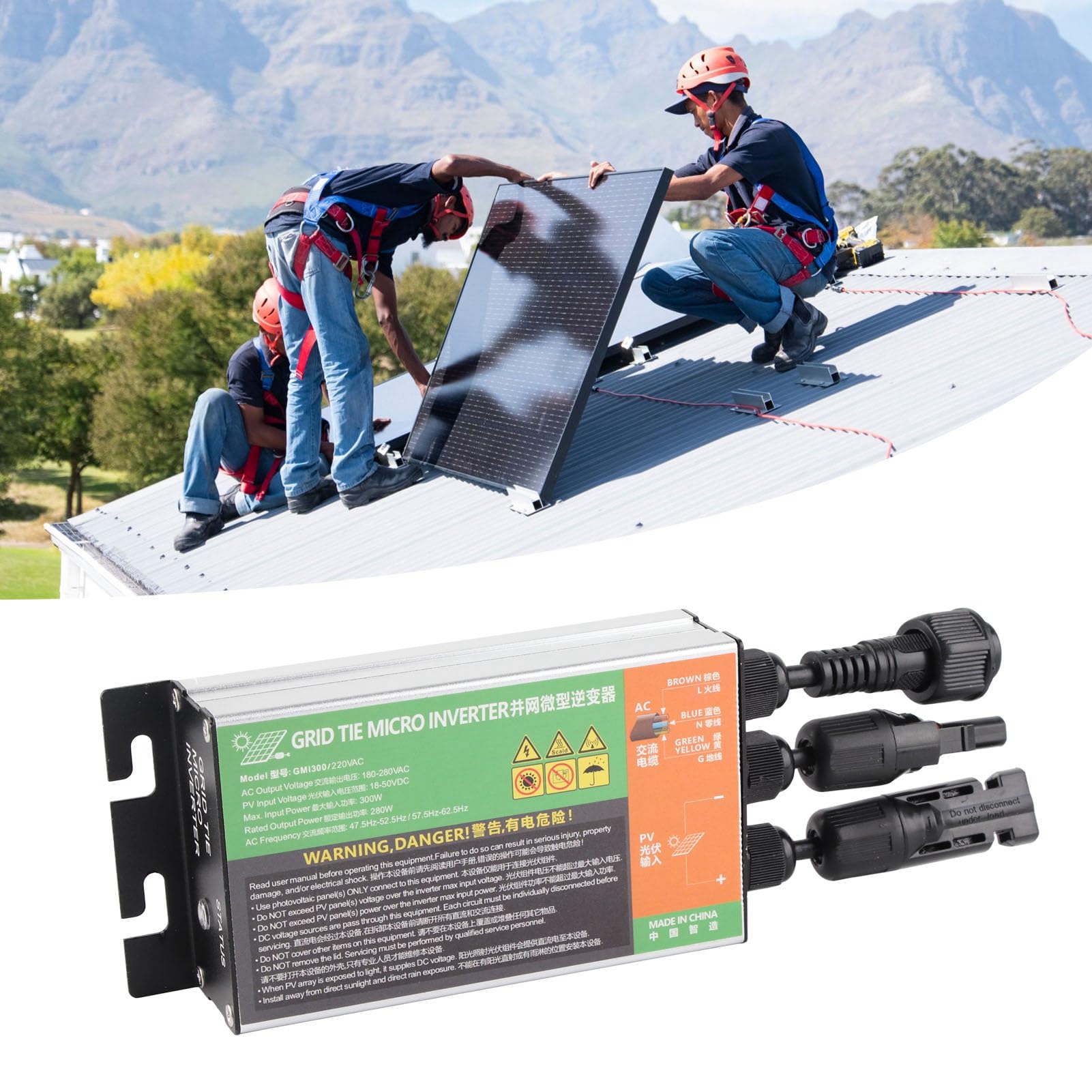 Hyuduo Inverter Fotovoltaico Trifase a Onda Sinusoidale Pura 300 W AC 220 V con Protezione della Temperatura e Protezione Isolante per Sistemi di Rete Solare