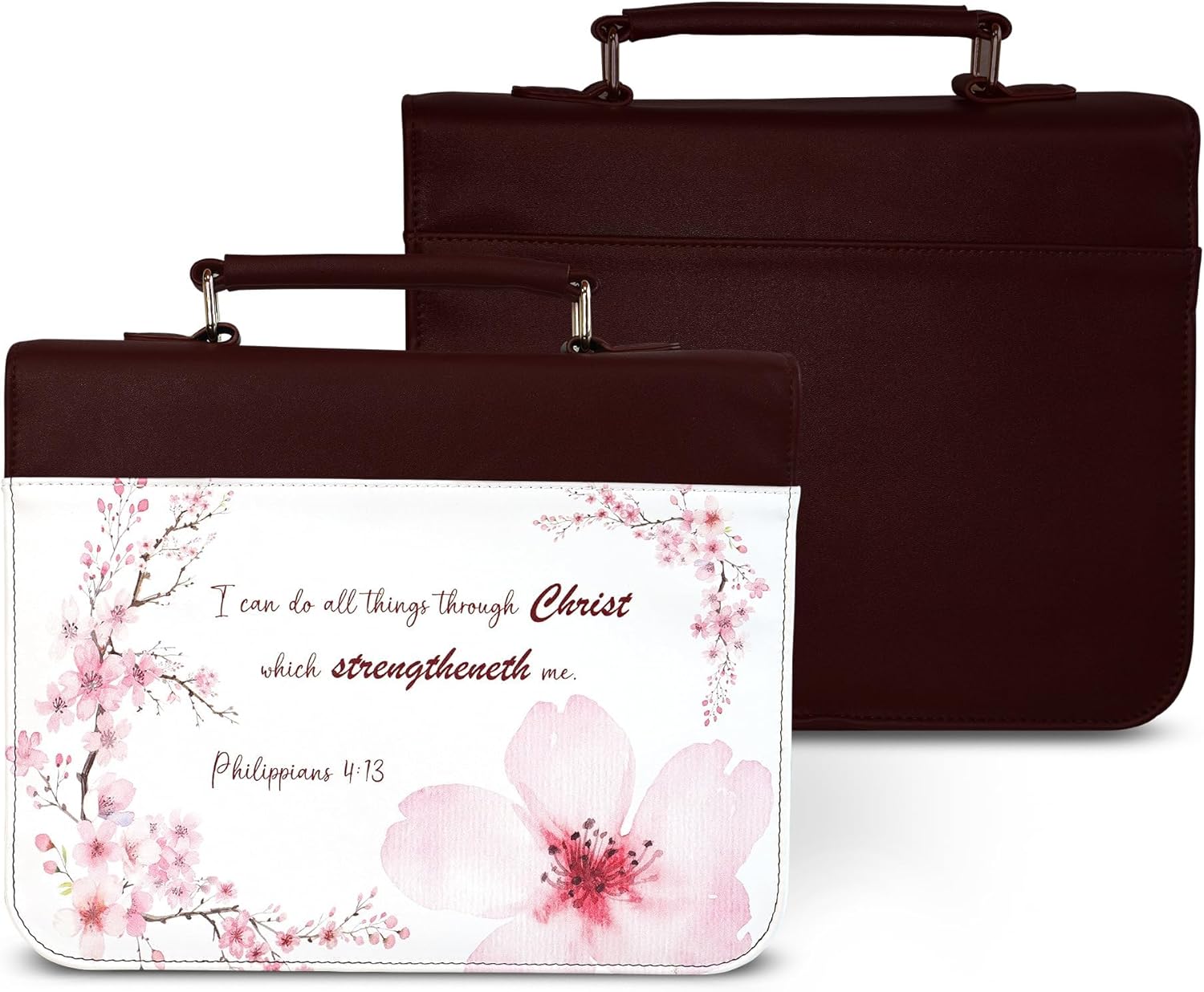 Kinsman & Company Large Bible Cover Case for Women, KJV Bible Bags for Women, Bible Cover, King James Bible Cases for Woman, Bible Case for Woman, Bible Bags Faux Leather - Pink Cherry Blossom