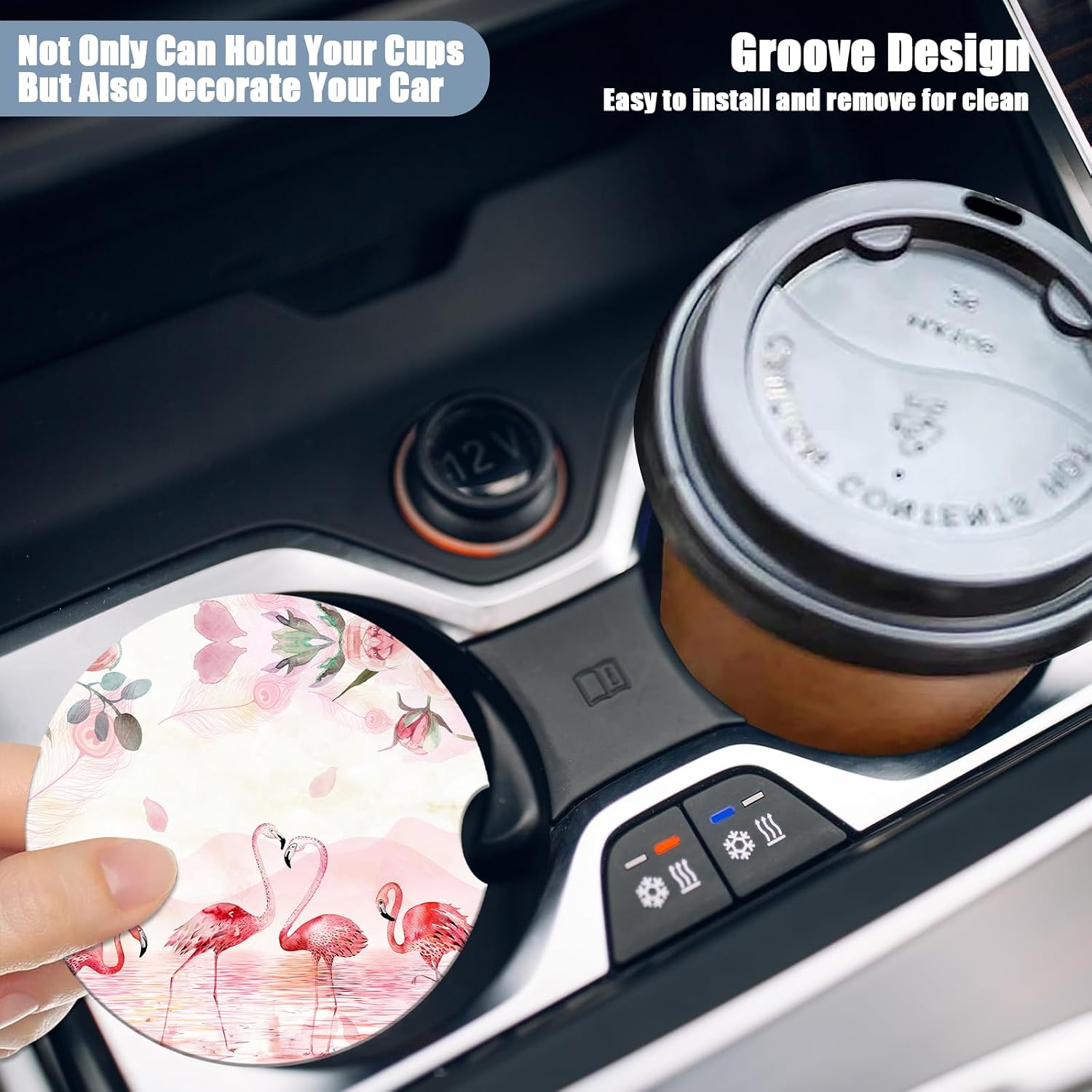 Car Cup Holder Coasters - Pink Flamingo Lover Absorbent Ceramic Coaster 2 Pack, Anti Slip Car Coasters for Cup Holders, Fashion Car Interior Accessories Drink Coaster for Women & Men image 5