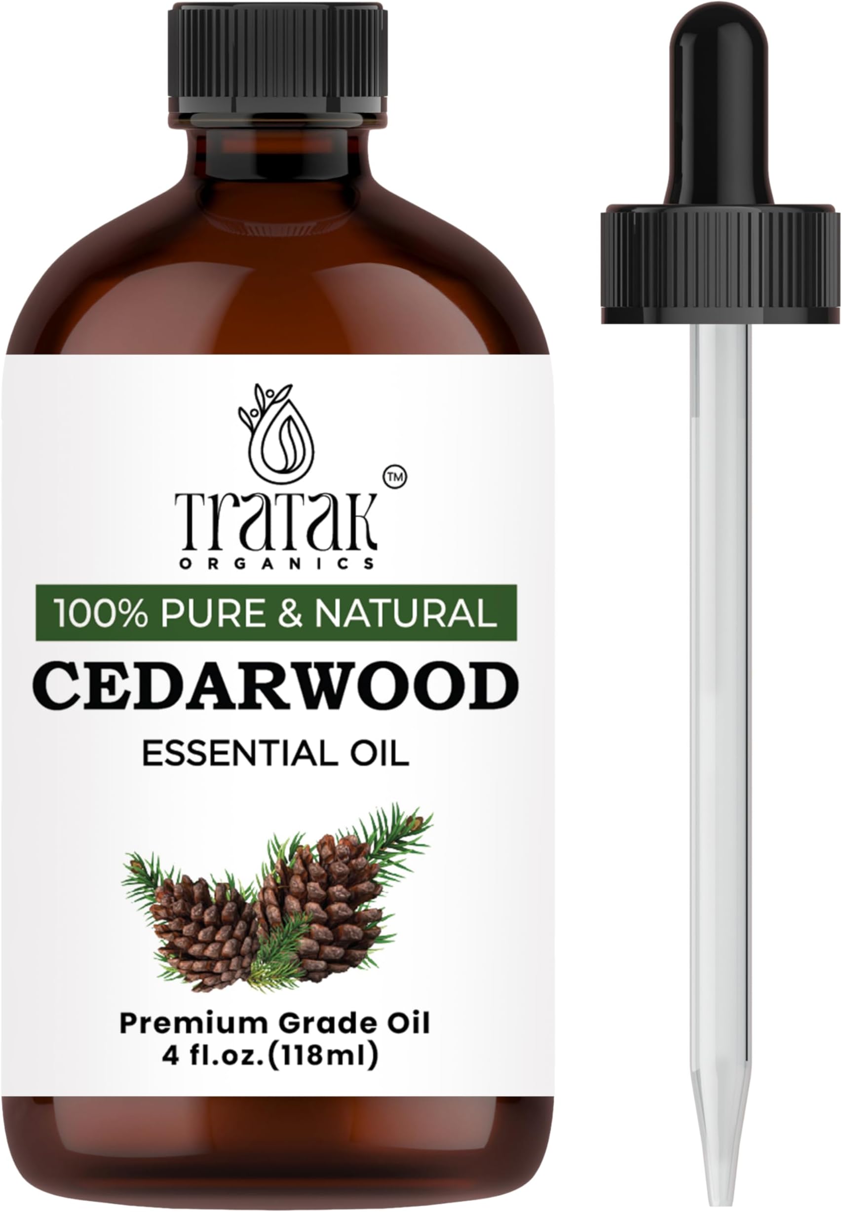 - TRATAK ORGANICS Cedarwood Essential Oil for Hair Skin & Diffuser - 4 Fl Oz - 100% Natural Cedarwood Oil for Hair Aromatherapy Soap Making Scent, Massage and Humidifiers