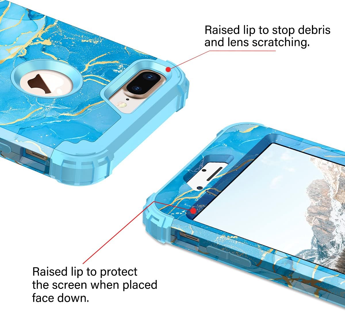 Casetego for iPhone 8 Plus Case/iPhone 7 Plus Case,Heavy Duty Shockproof 3 Layer Hard PC+Soft Silicone Bumper Rugged Anti-Slip Protective Cases for Apple iPhone 8 Plus and iPhone 7 Plus,Blue Marble