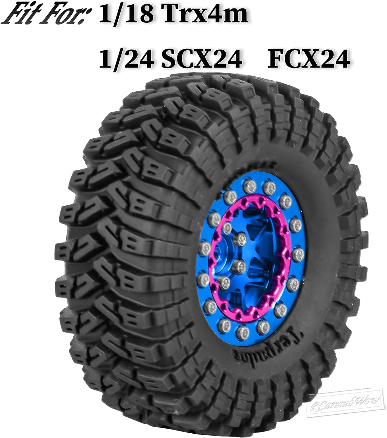 1.3 Beadlock Tire Set for 1/18 Trx4m,1/24 SCX24 FCX24 RC Crawler Car,1.3 Beadlock Wheels and Tires,Alloy Aluminium Wheels w/Swamp Claw Mud Terrain Rubber Tires,Navy Blue