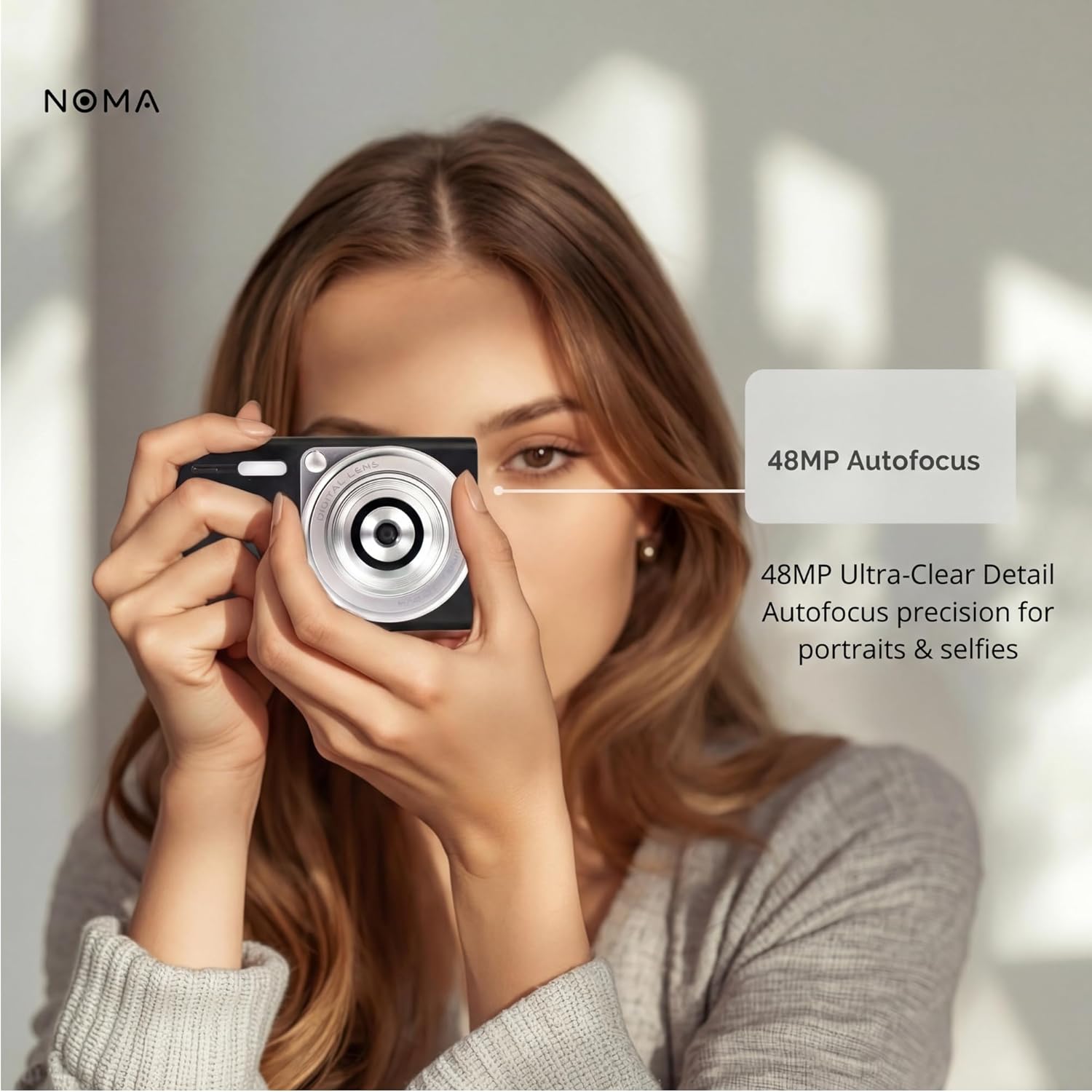 Noma Vintage Digital Camera – Retro Point and Shoot Digital Camera with 48MP Autofocus, 4K Video, Compact Pocket Camera for Travel, Kids & Beginners, SD Card Reader Included (Black)