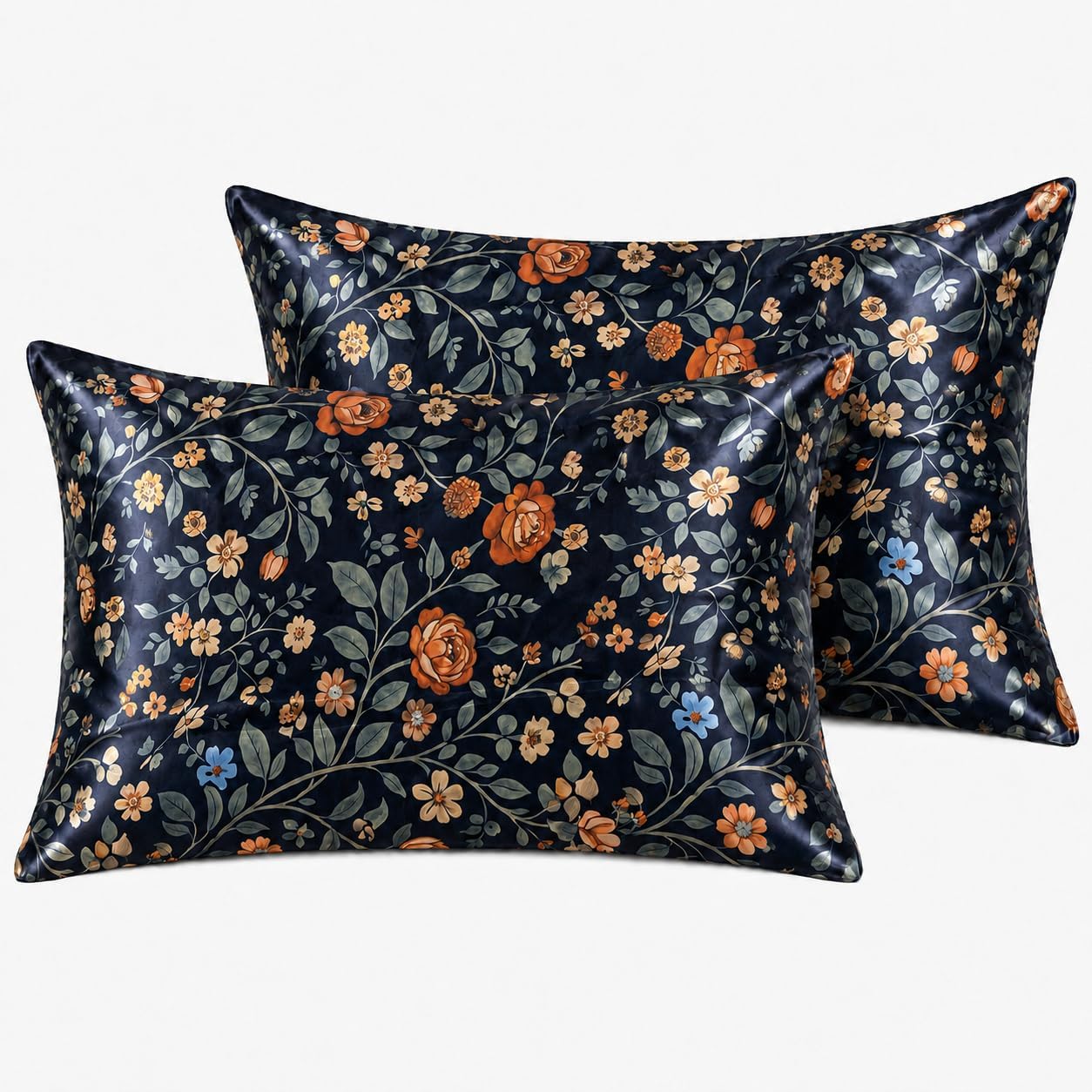 YIYEA Queen Printed Satin Pillow Cases Set of 2, Zipper, 20 x 30