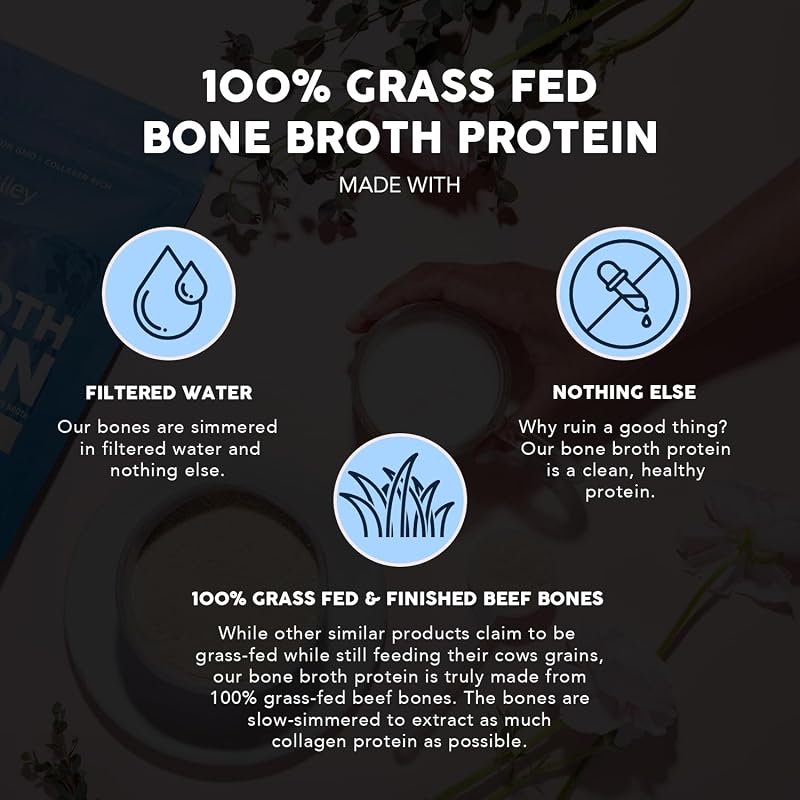 Paleovalley 100% Grass Fed Bone Broth Protein Powder, Unflavored | Collagen Rich, Digestive and Gut Health Support, Joint Support Hair, Skin and Nail Support, 13g Protein image 4