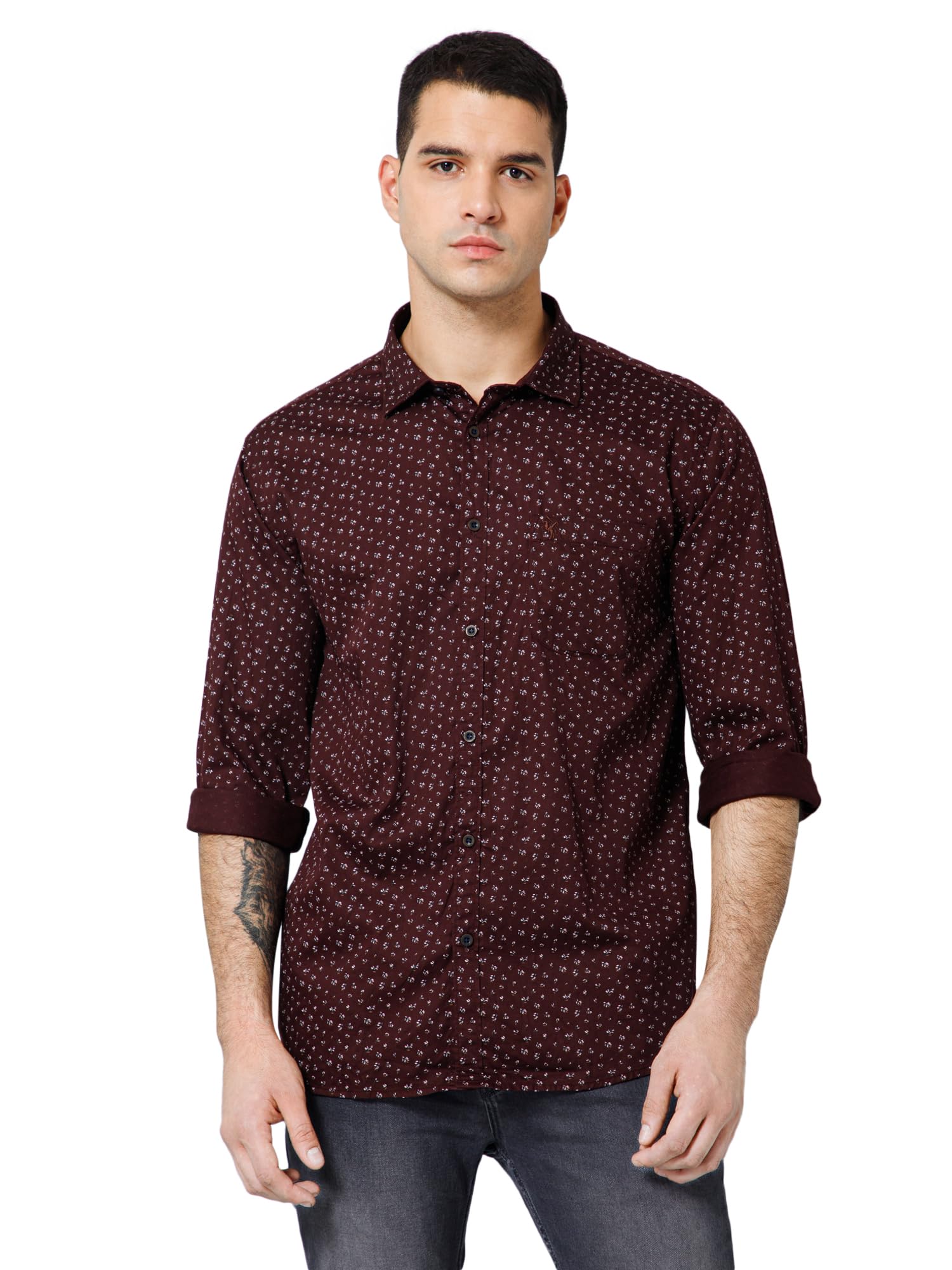cantabil Cotton Floral Printed Full Sleeve Regular Fit Brown Casual Shirt for Men with Pocket | Cotton Casual Shirt for Men | Casual Wear Shirts for Men (P_MSHC00741_COFFEE)-picture-10